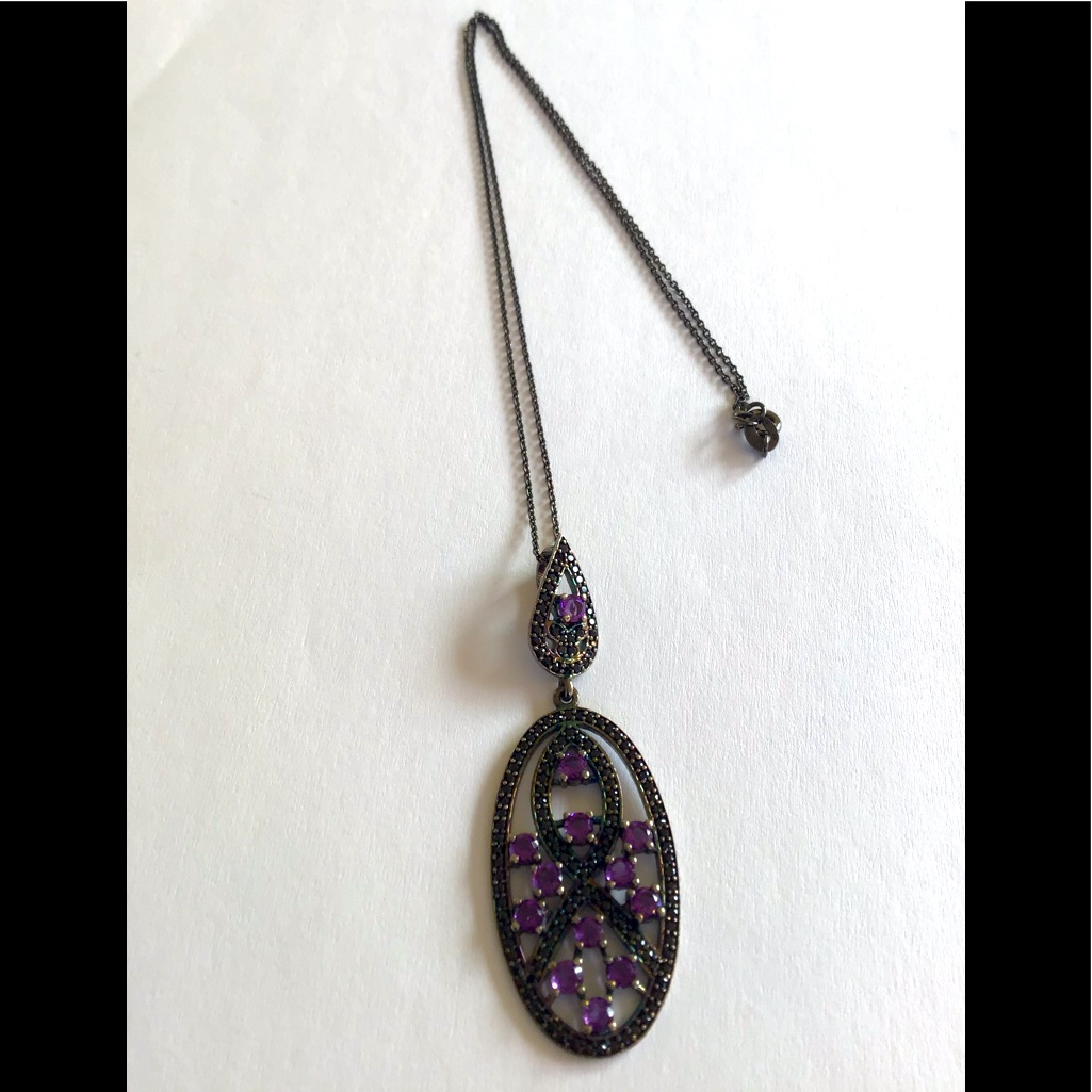 Designer Sterling Black Spinel Amethyst Necklace